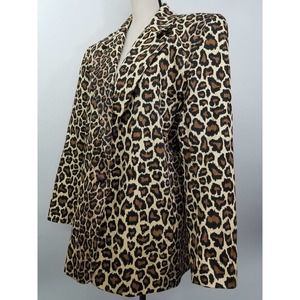 Womens 80s Leopard Print Oversized Blazer Size L